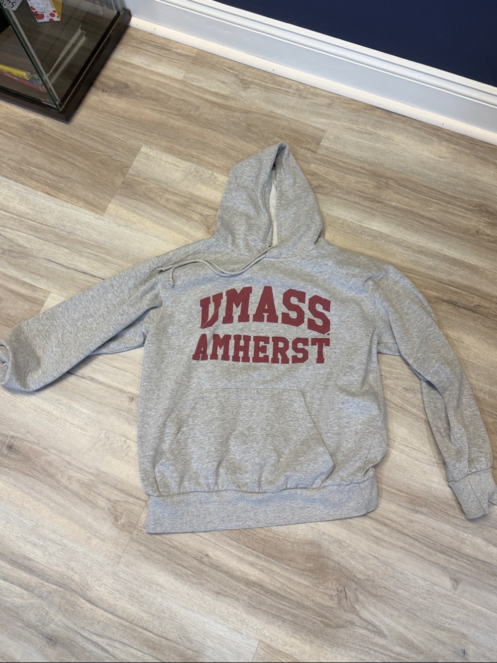 MV Sport Gray Hooded Sweatshirt with Maroon UMass Amherst Logo